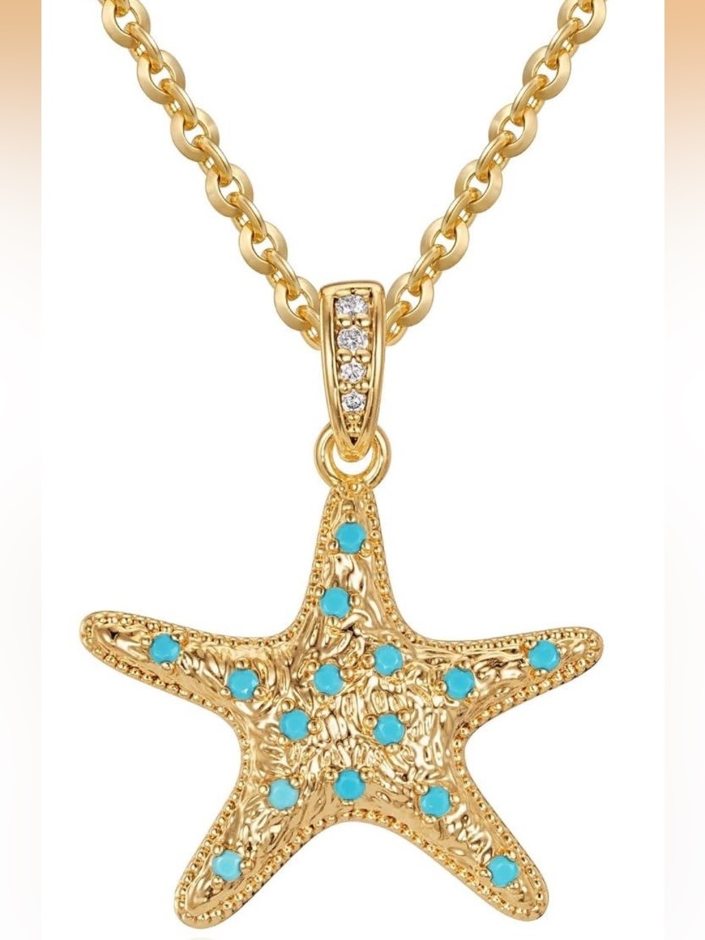 Anthropologie Gold Starfish Necklace with Turquoise Accents